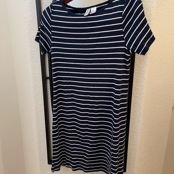 NWT H&M Basics Navy and White Striped Ribbed jersey dress - M - Picture 1 of 4